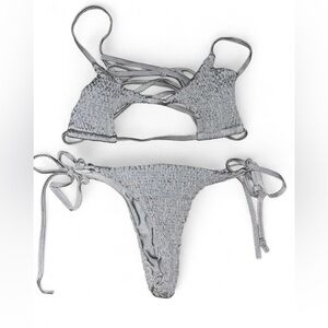 SHEIN Gray Metallic Bikini Set with Tie Straps